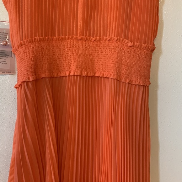 Nanette Lepore High Neck Sleeveless Pleated Vivid Coral Dress: Size 6 NWT - Picture 7 of 14
